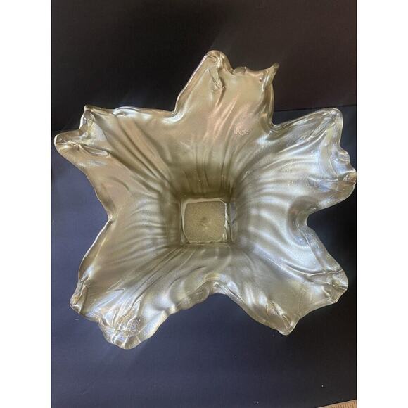 Murano Blown Glass Vessel Gold Deco Handmade In Italy Iridescent Fluted Bowl
